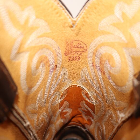 Justin Western Cowboy Boots Style 2253 Brown Leather Men’s Size 8.5D - Picture 7 of 7